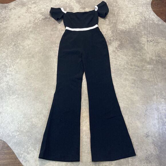 RACHEL ZOE Jumpsuit Womens 0 Black‎ Off The Shoulder Ruffle Sleeve - Picture 1 of 16